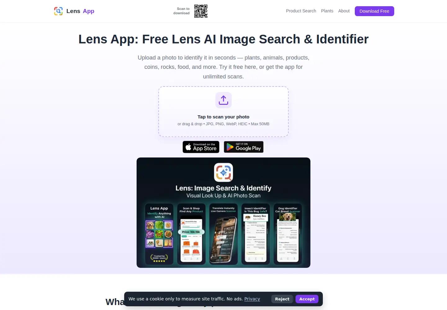 Captured homepage of lensapp.io in the current scan