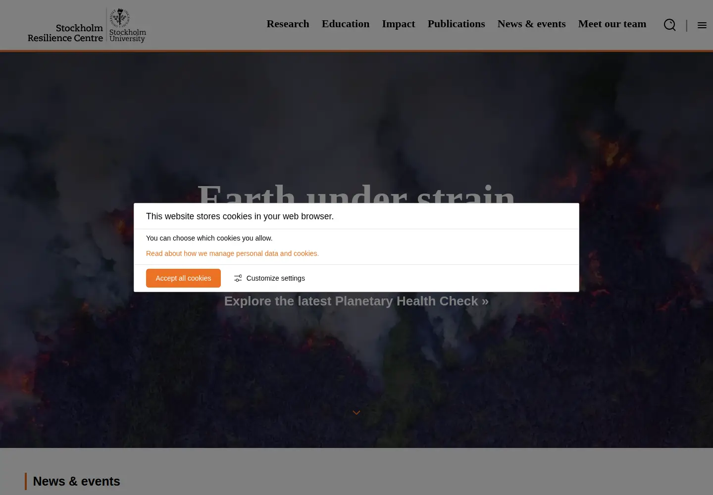 Screenshot of stockholmresilience.org