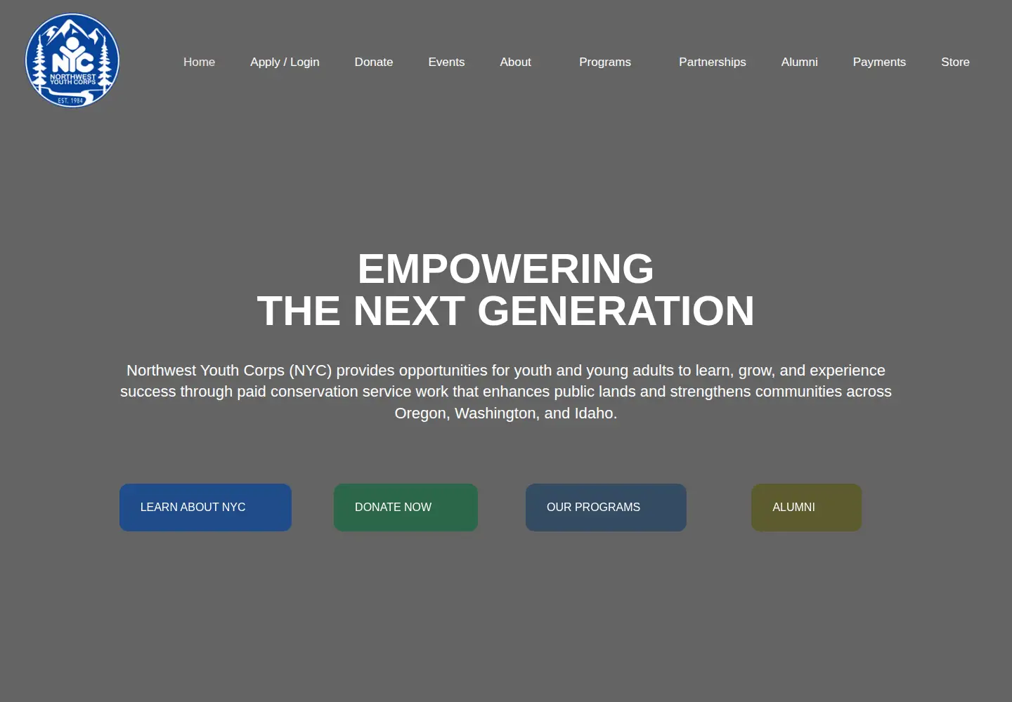 Captured homepage of nwyouthcorps.org in the current scan