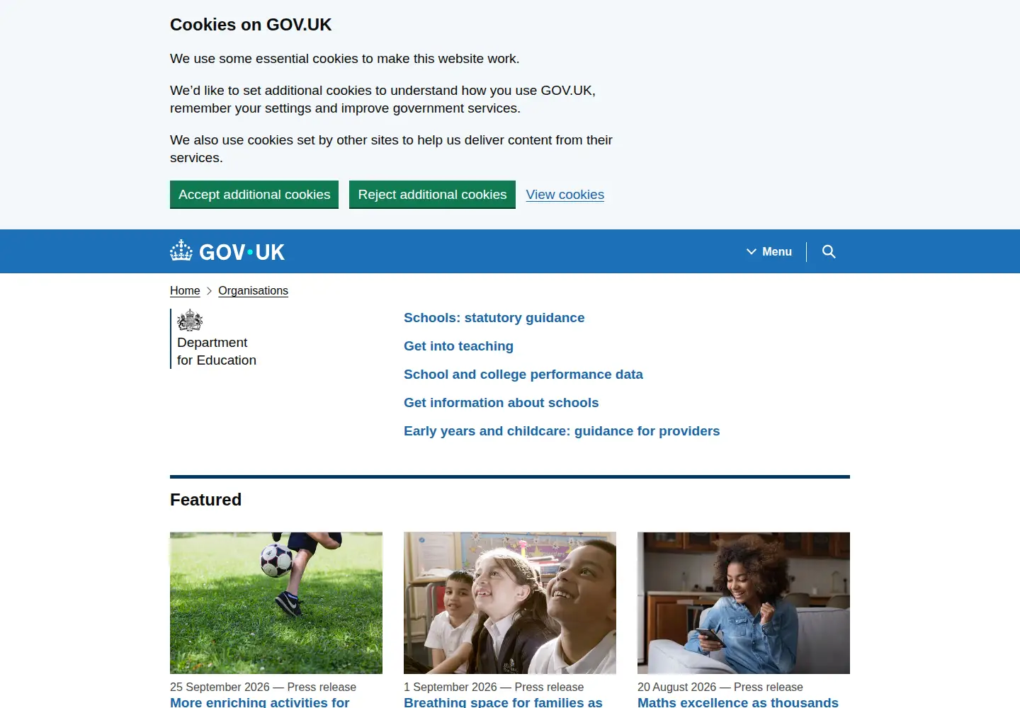 Screenshot of education.gov.uk