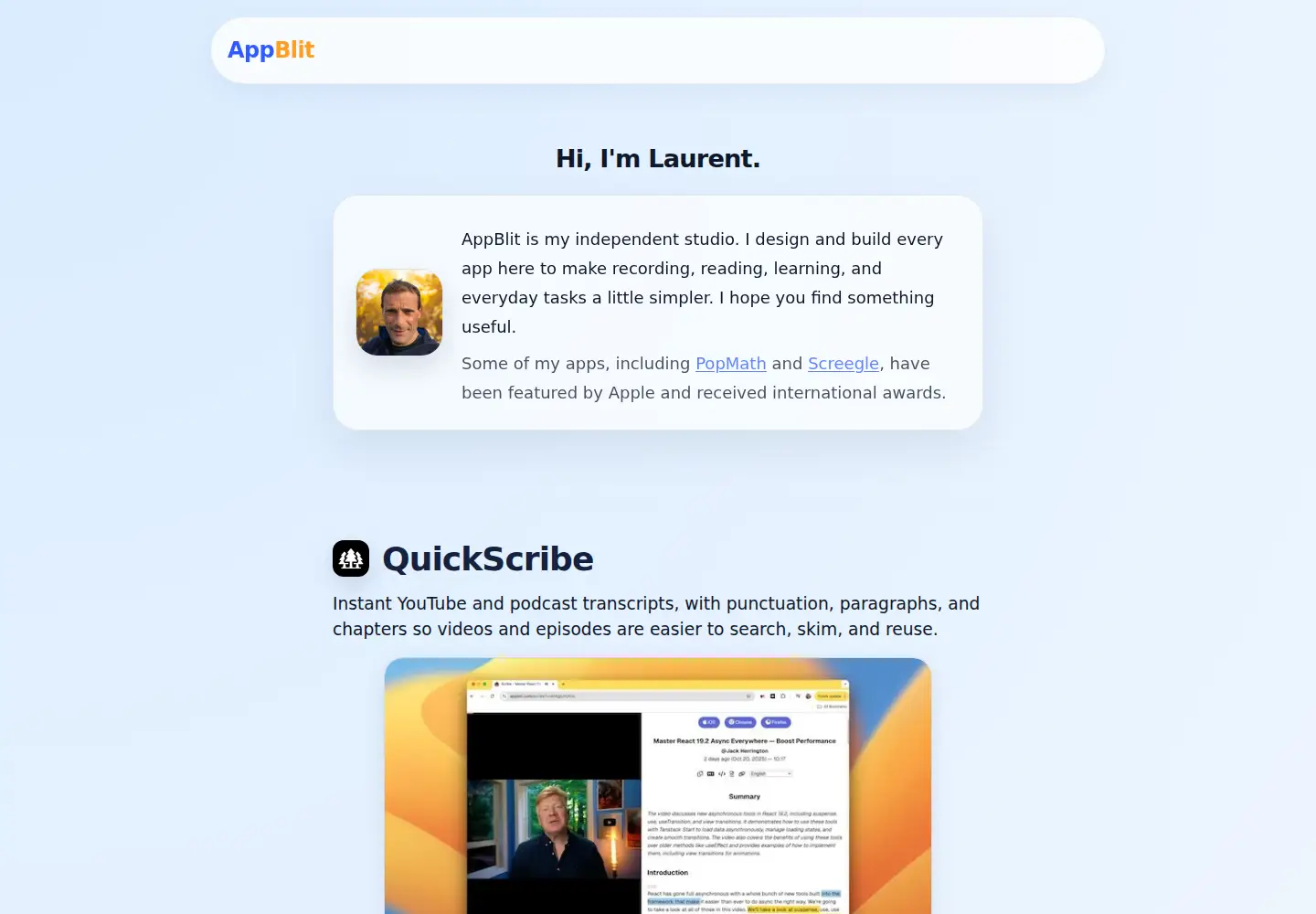 Captured homepage of appblit.com in the current scan