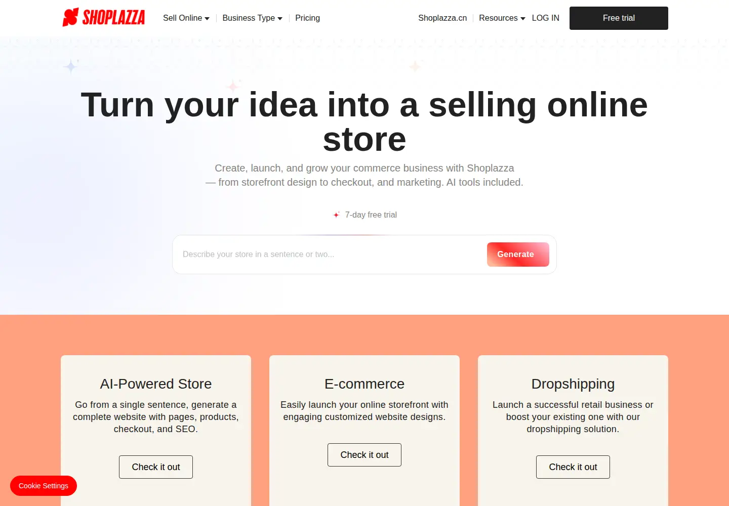Screenshot of shoplazza.com
