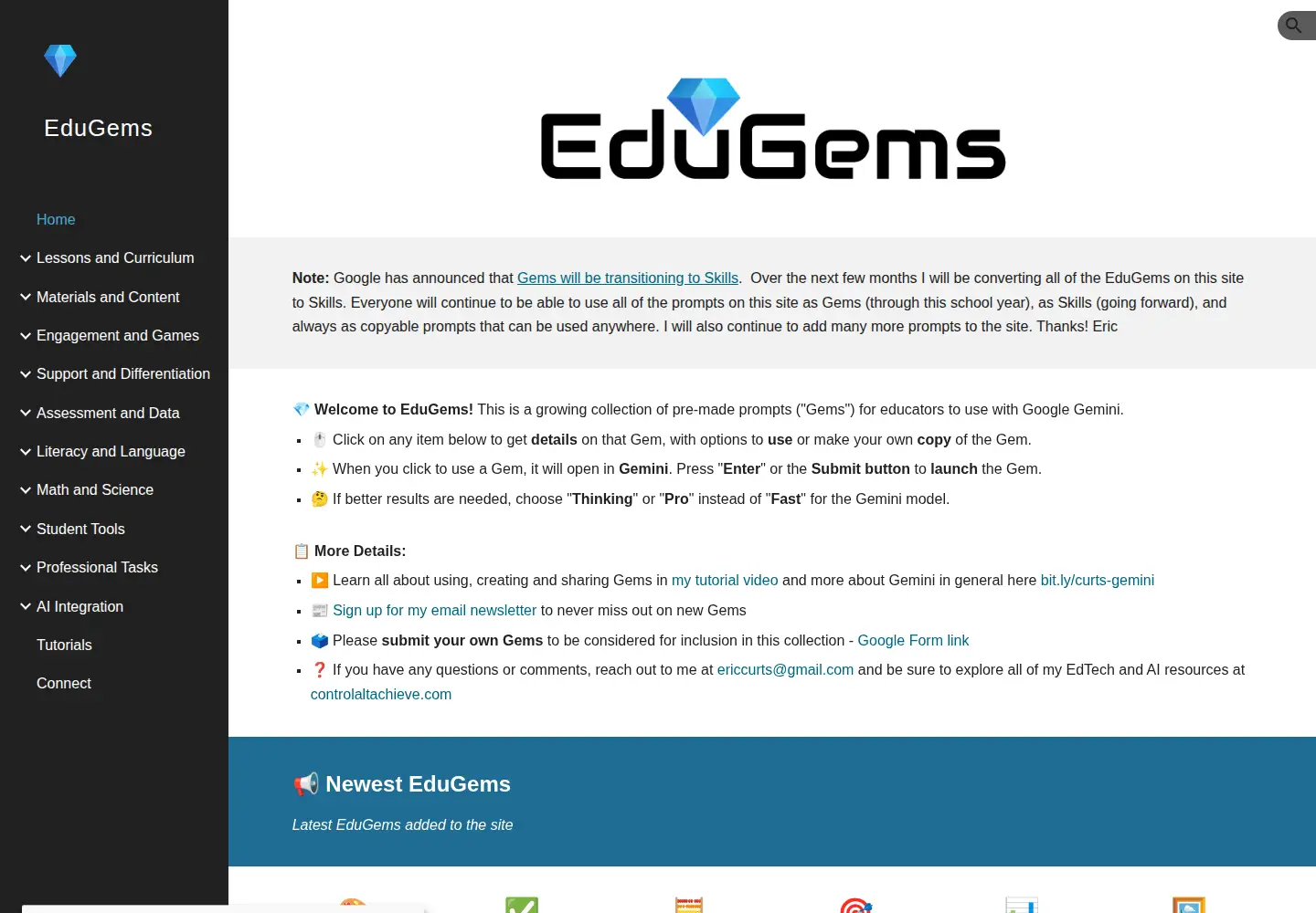 Captured homepage of edugems.ai in the current scan
