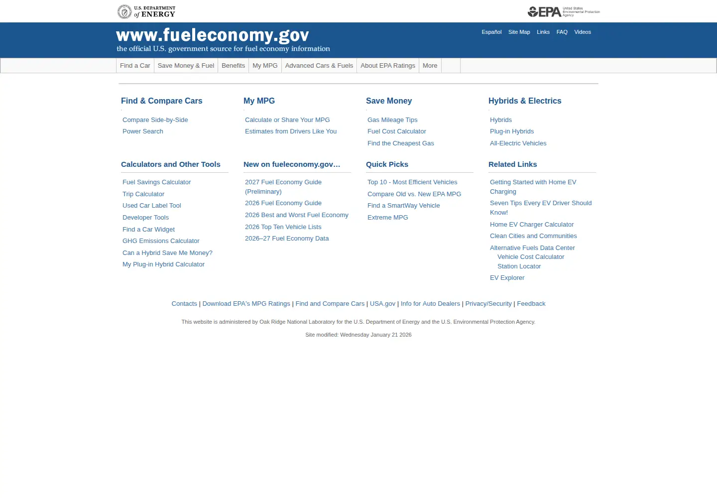 Screenshot of fueleconomy.gov