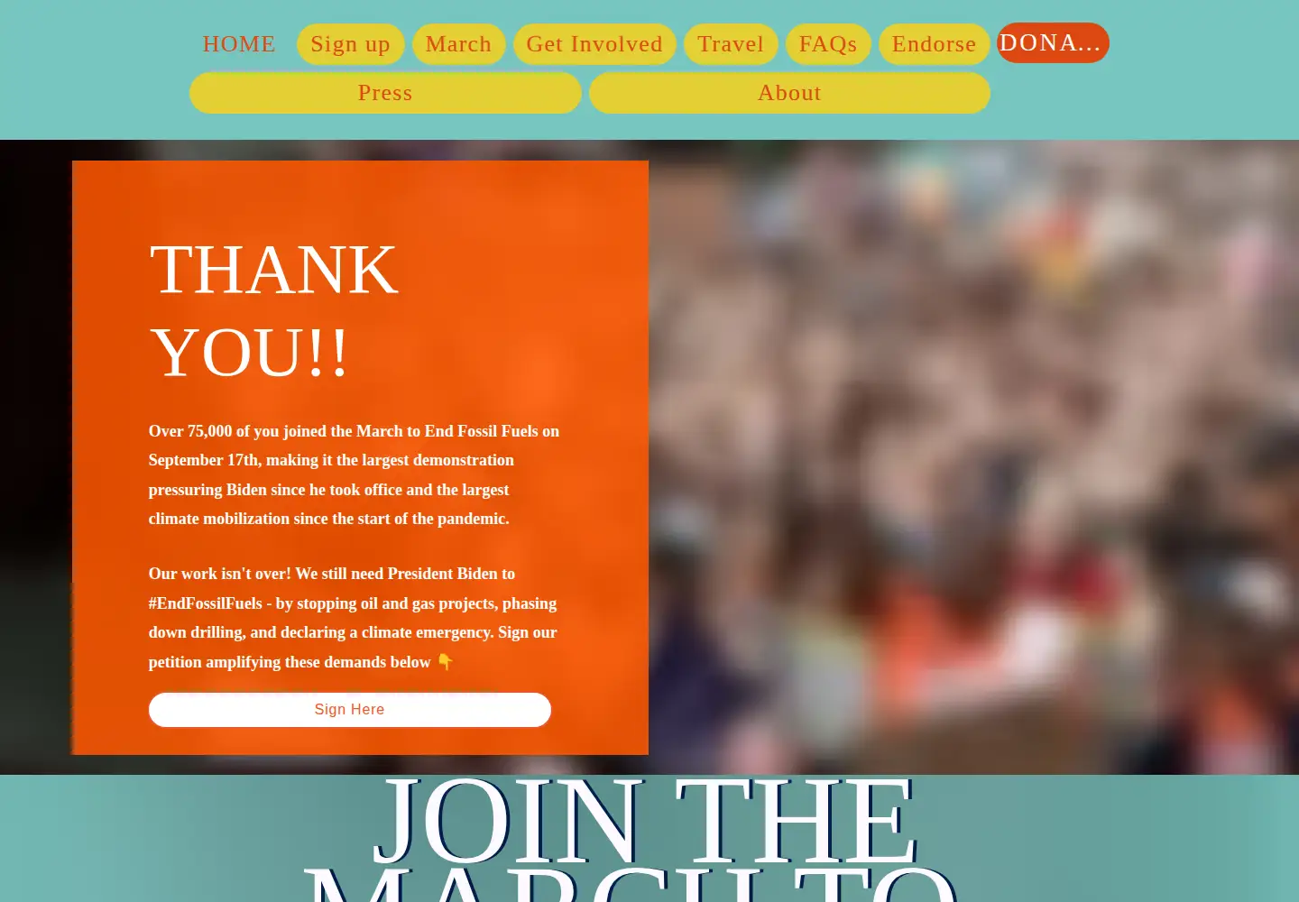 Screenshot of endfossilfuels.us