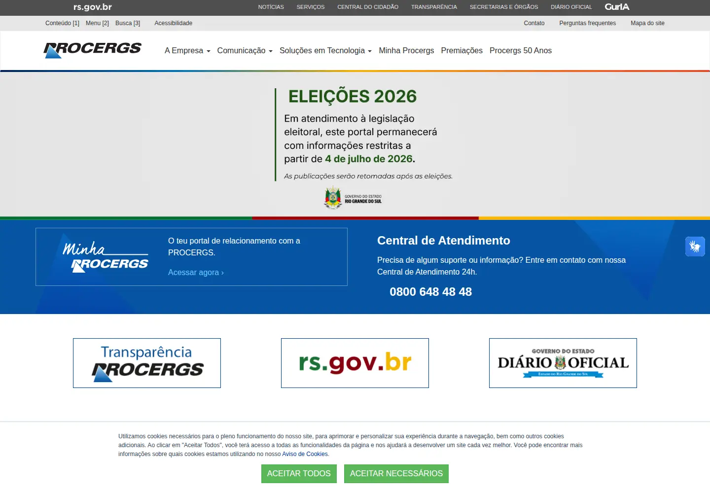 Captured homepage of procergs.rs.gov.br in the current scan