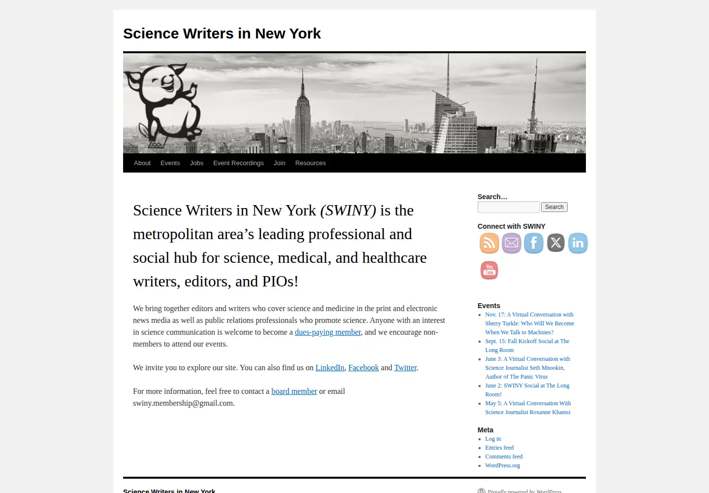 Captured homepage of swiny.org in the current scan