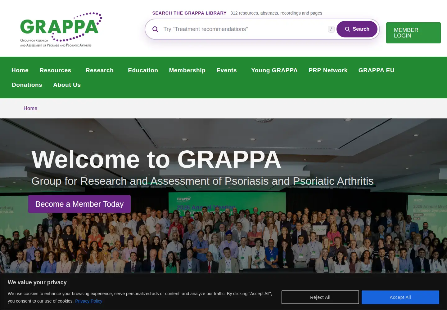 Captured homepage of grappanetwork.org in the current scan