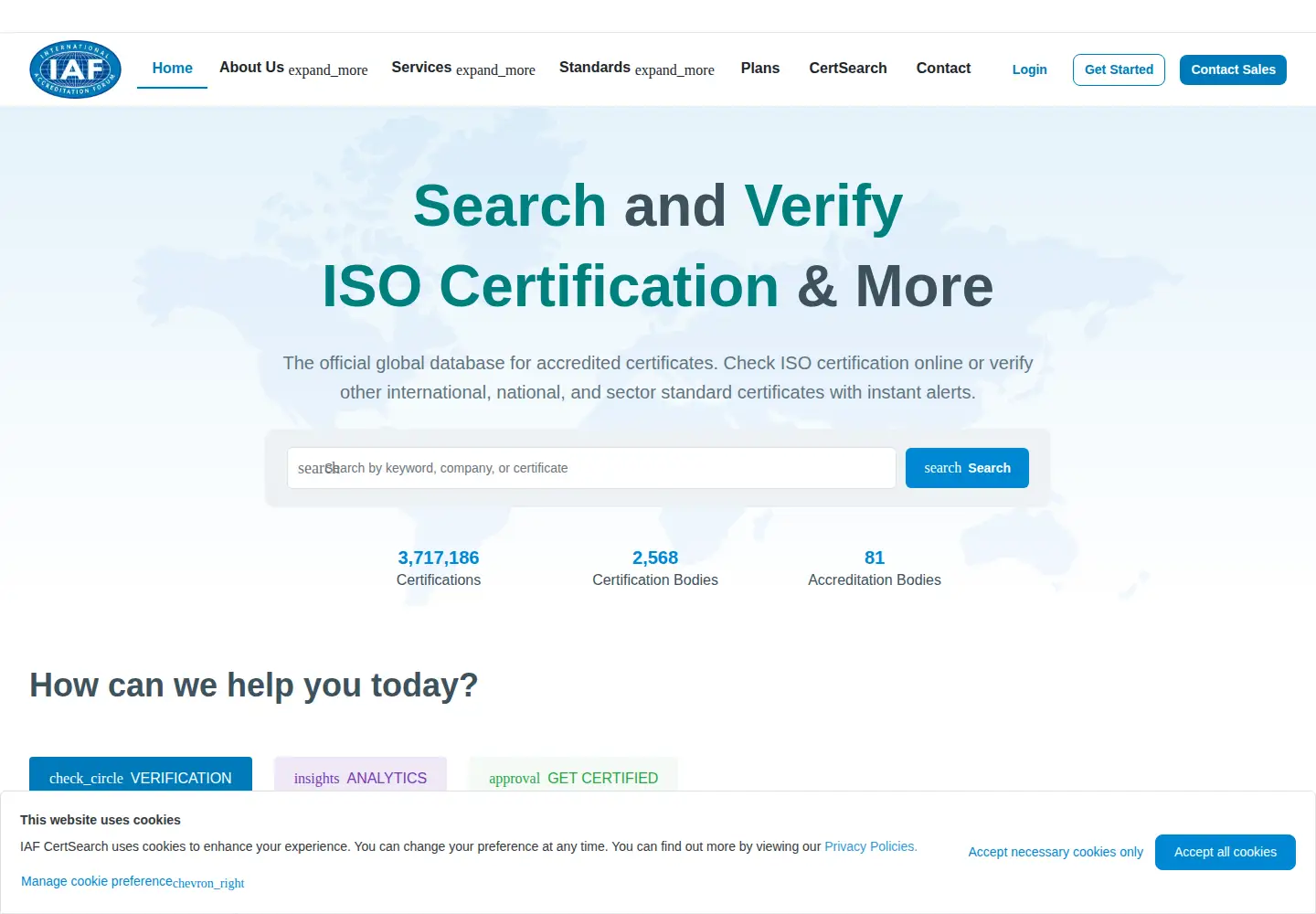 Screenshot of iafcertsearch.org