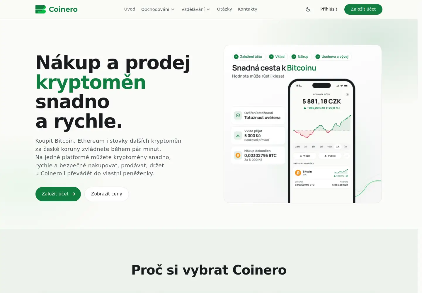 Captured homepage of coinero.cz in the current scan