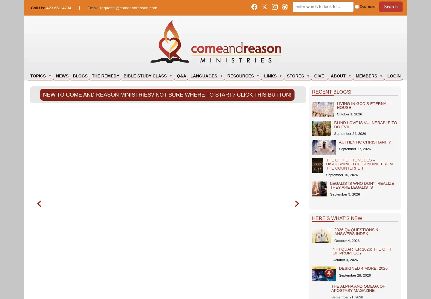 Screenshot of comeandreason.com
