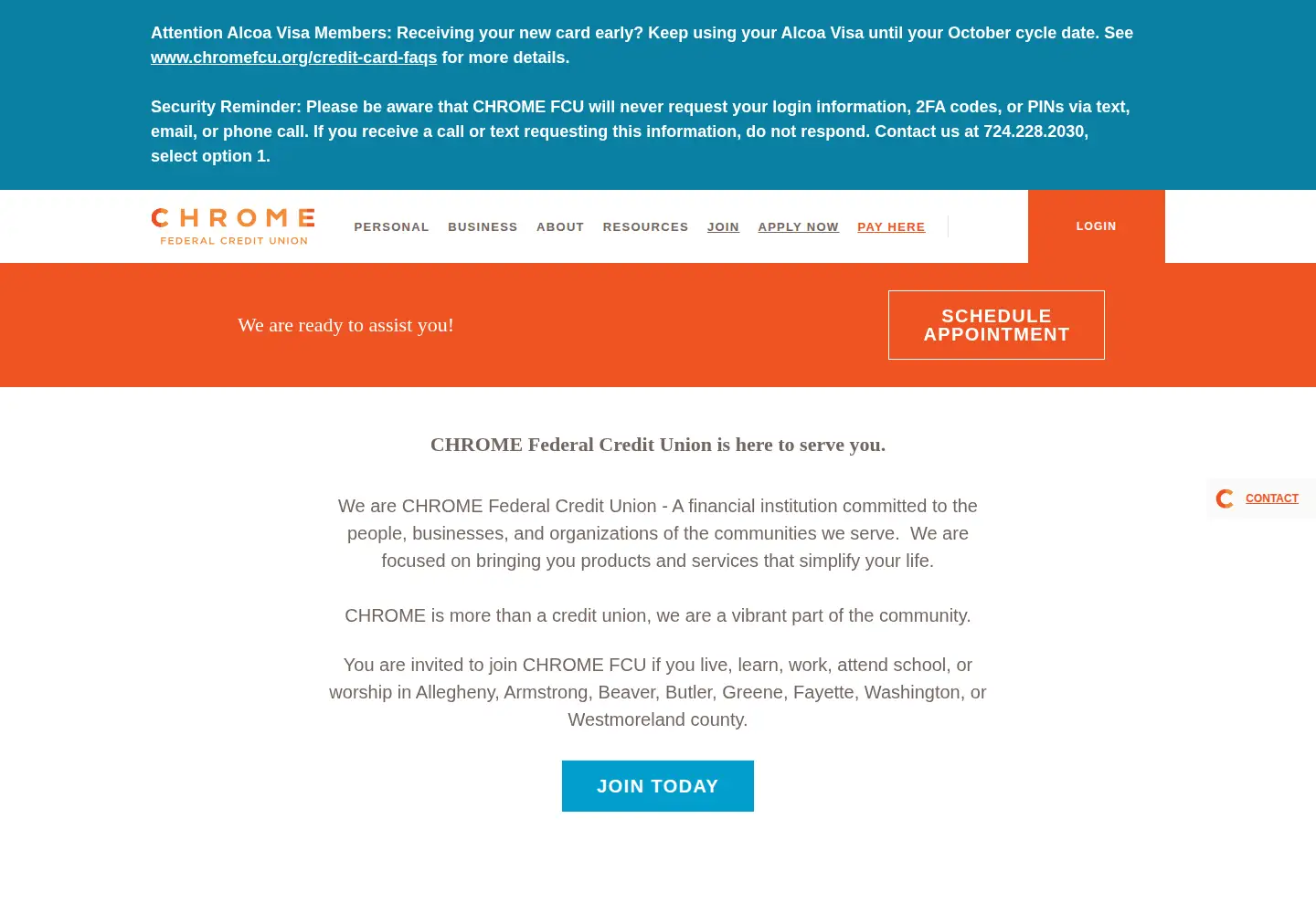 Screenshot of chromefcu.org