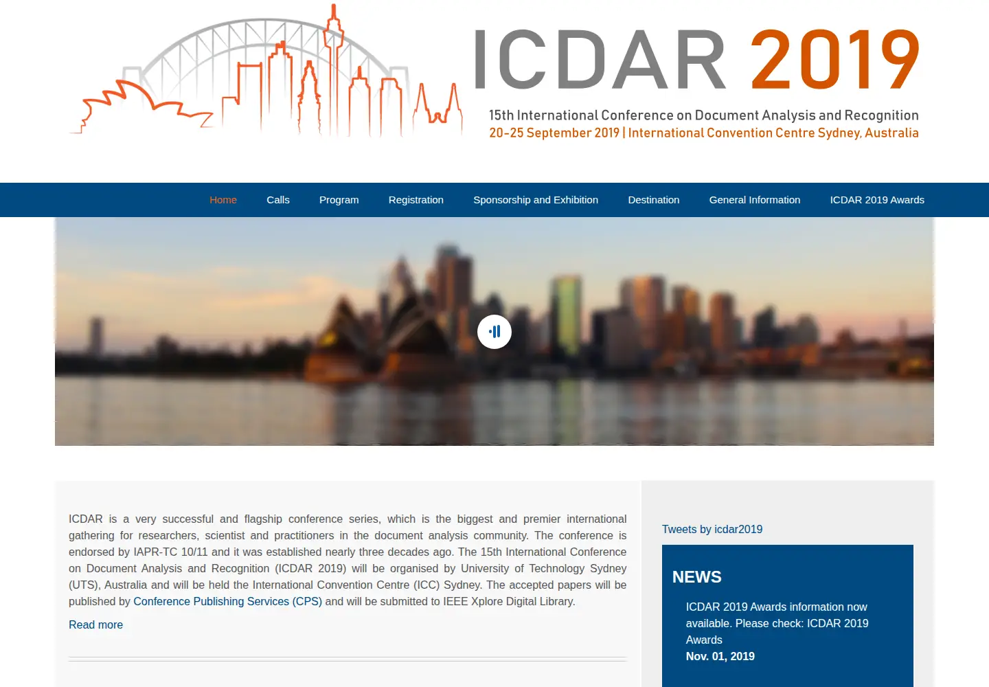 Captured homepage of icdar2019.org in the current scan