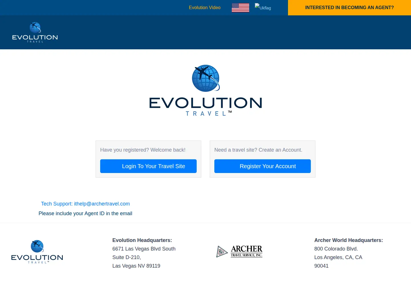 Screenshot of evotravelagent.com
