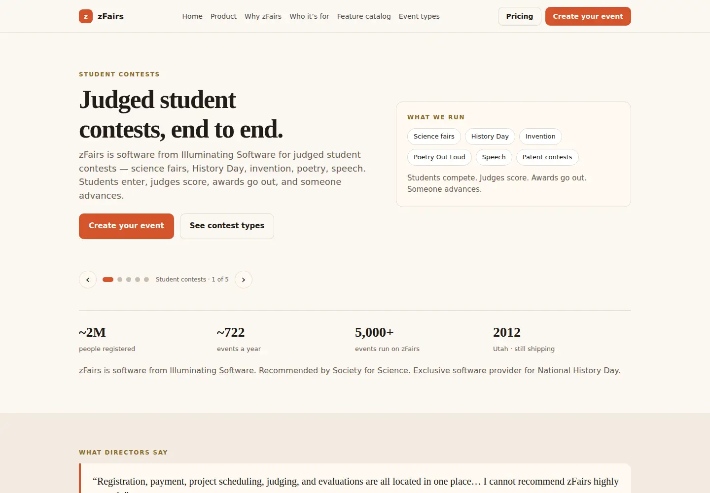 Captured homepage of zfairs.com in the current scan