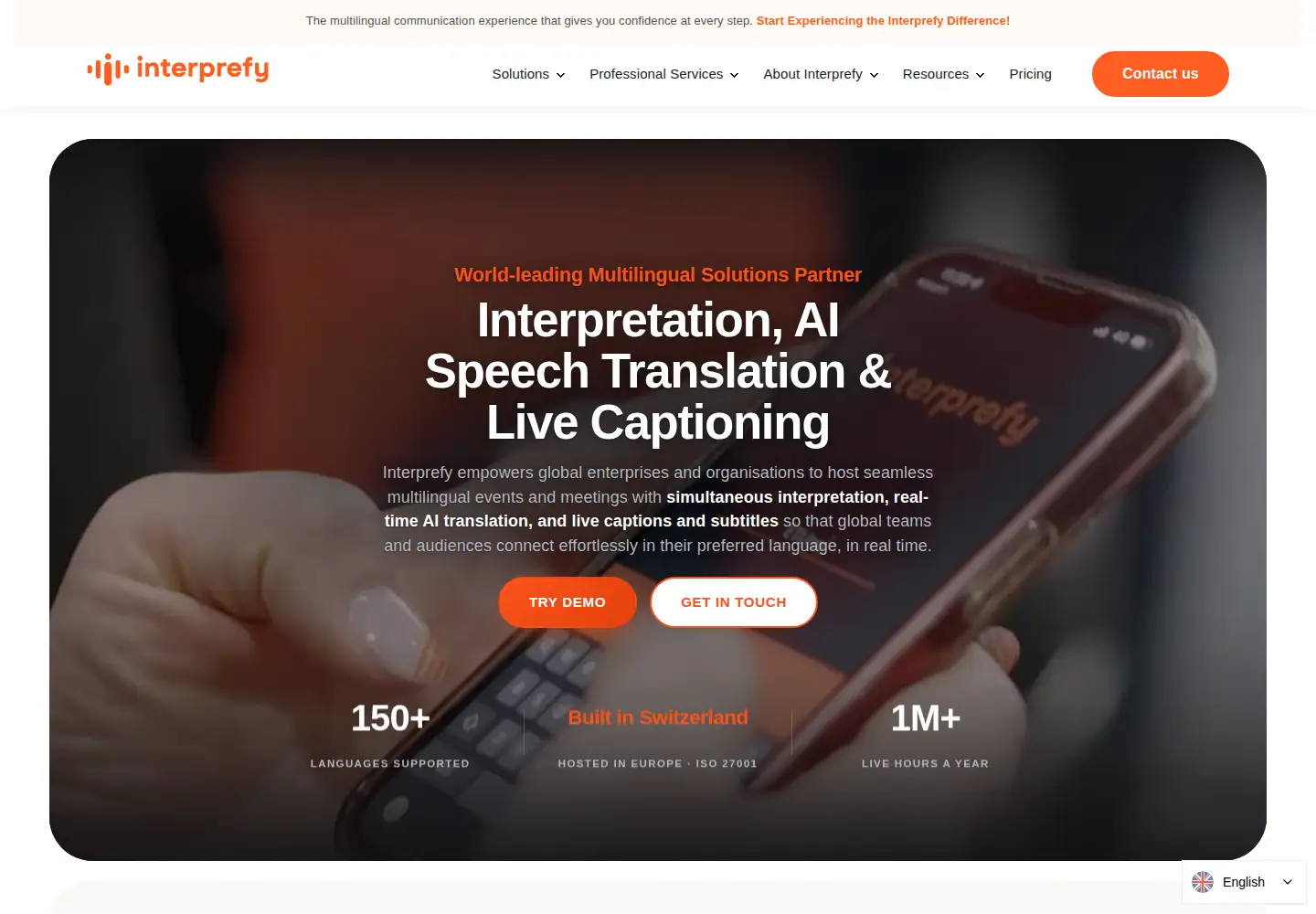 Captured homepage of interprefy.com in the current scan