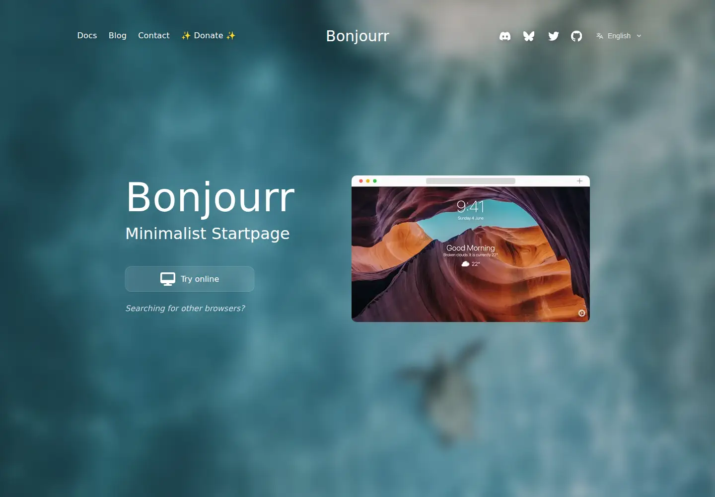 Captured homepage of bonjourr.fr in the current scan