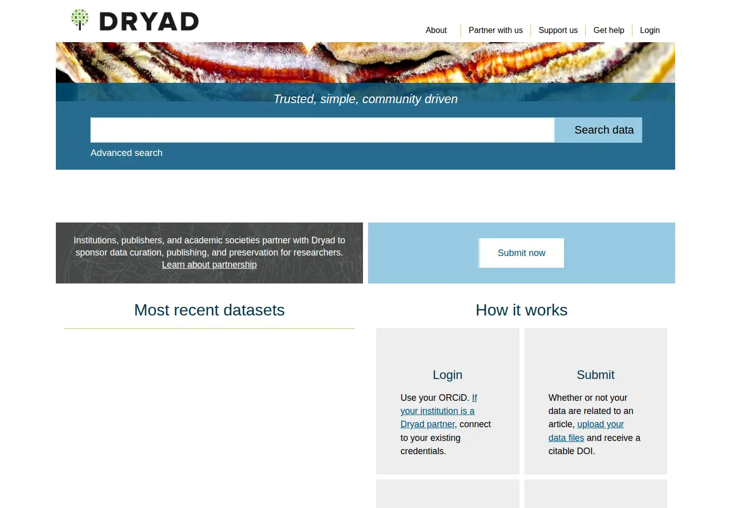 Screenshot of datadryad.org