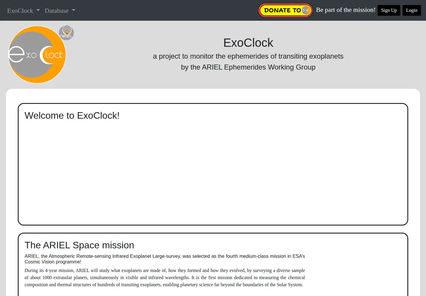 Screenshot of exoclock.space