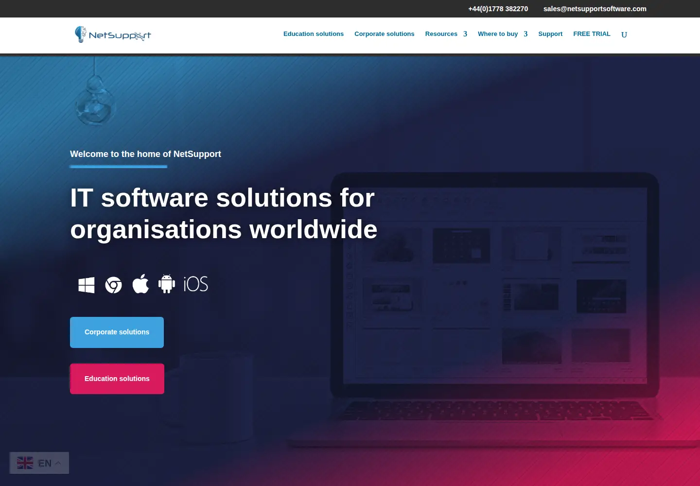 Captured homepage of netsupportsoftware.com in the current scan