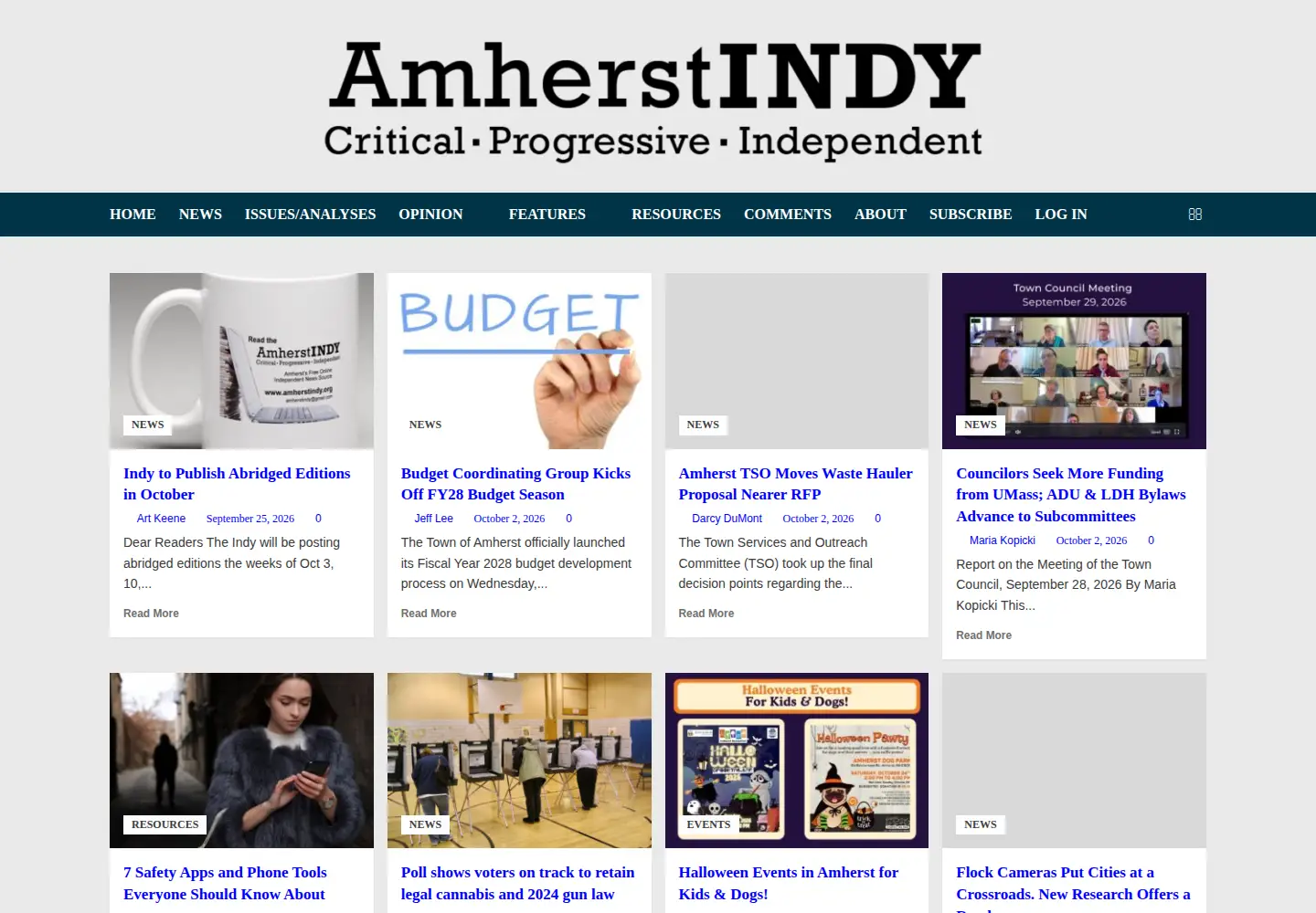 Captured homepage of amherstindy.org in the current scan