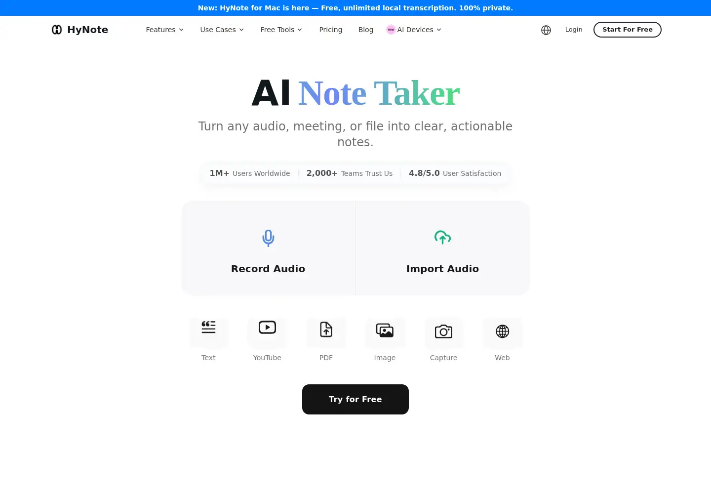 Captured homepage of hynote.ai in the current scan
