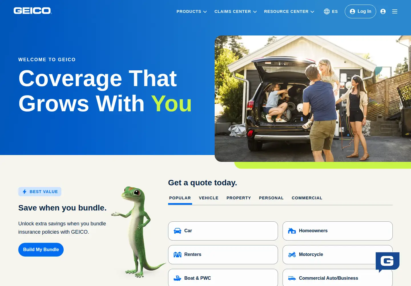 Screenshot of geico.com