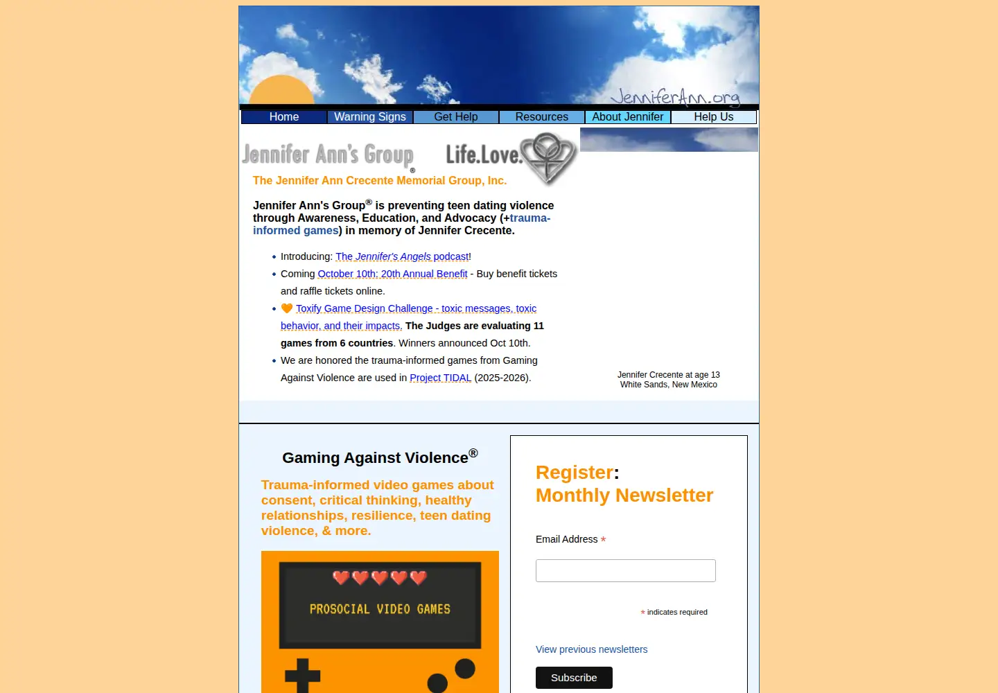 Captured homepage of jenniferann.org in the current scan