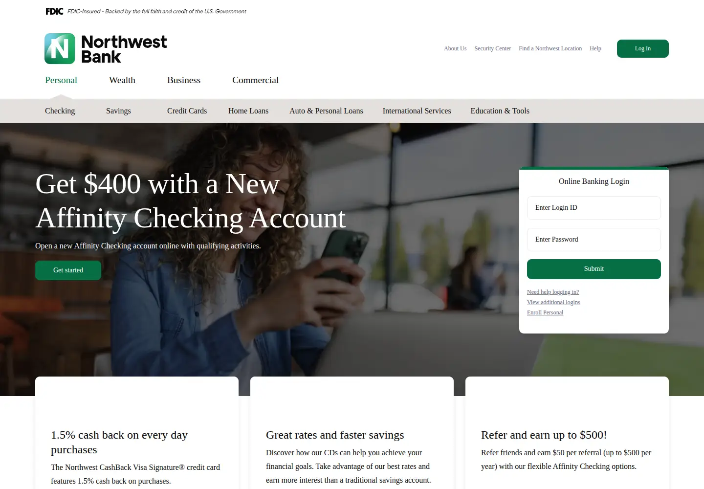 Captured homepage of northwest.bank in the current scan