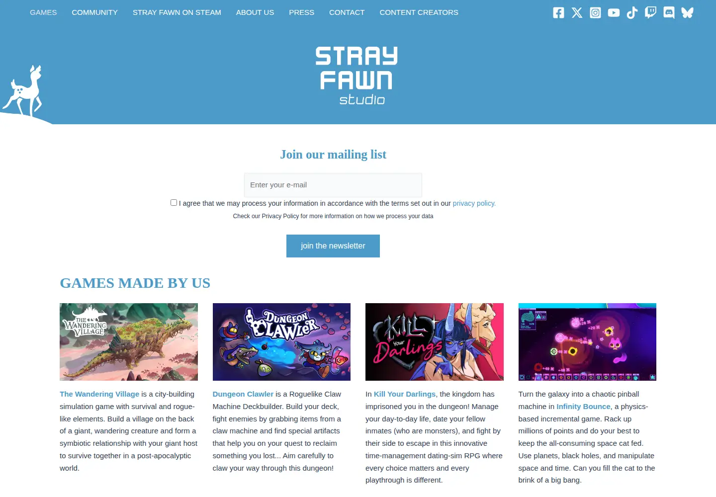 Screenshot of strayfawnstudio.com