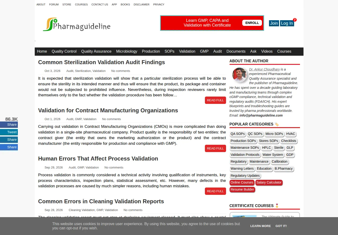 Screenshot of pharmaguideline.com