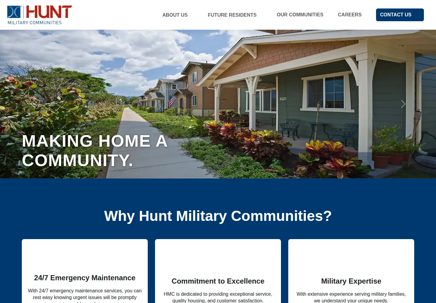 Screenshot of huntmilitarycommunities.com