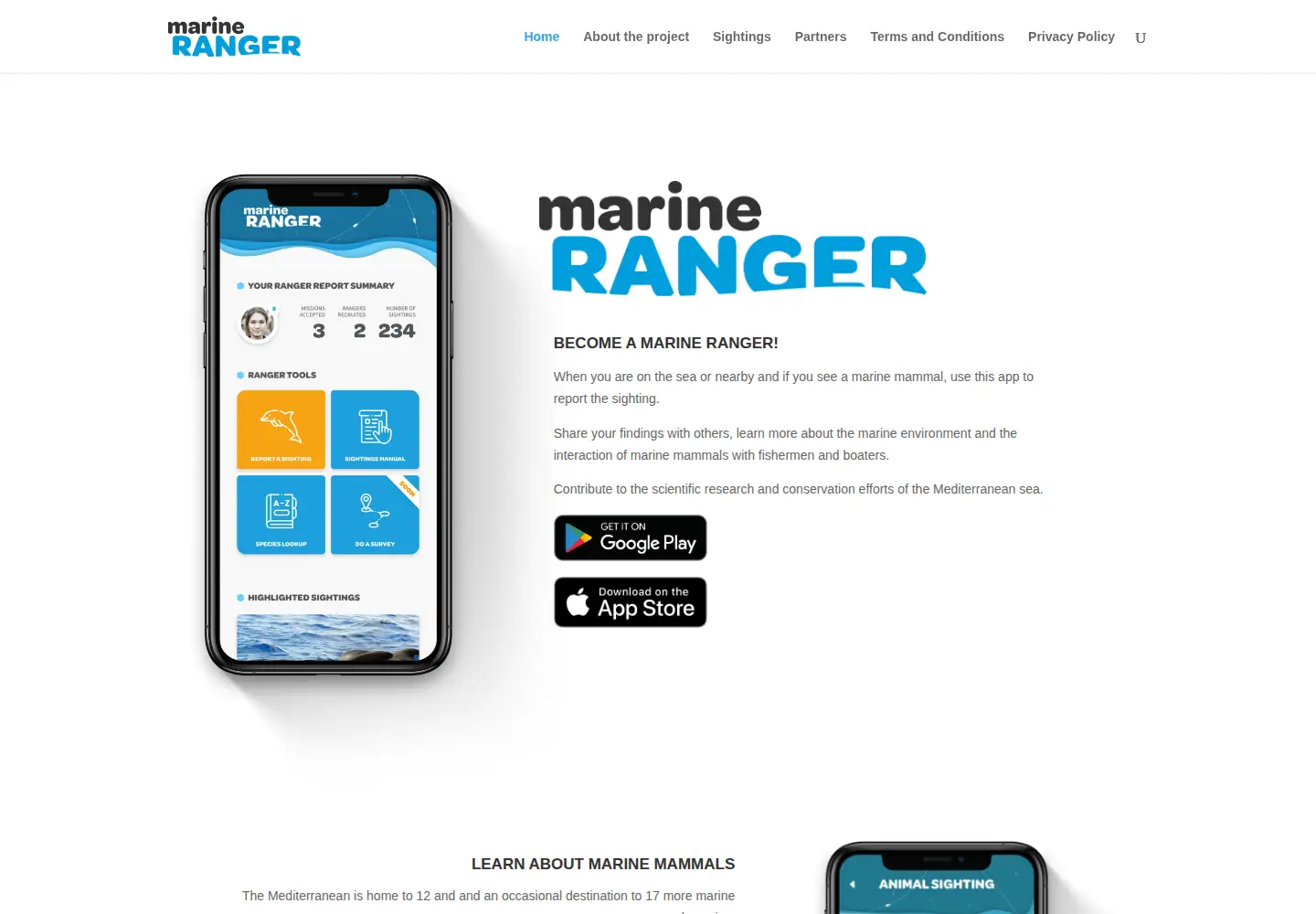 Captured homepage of marine-ranger.org in the current scan