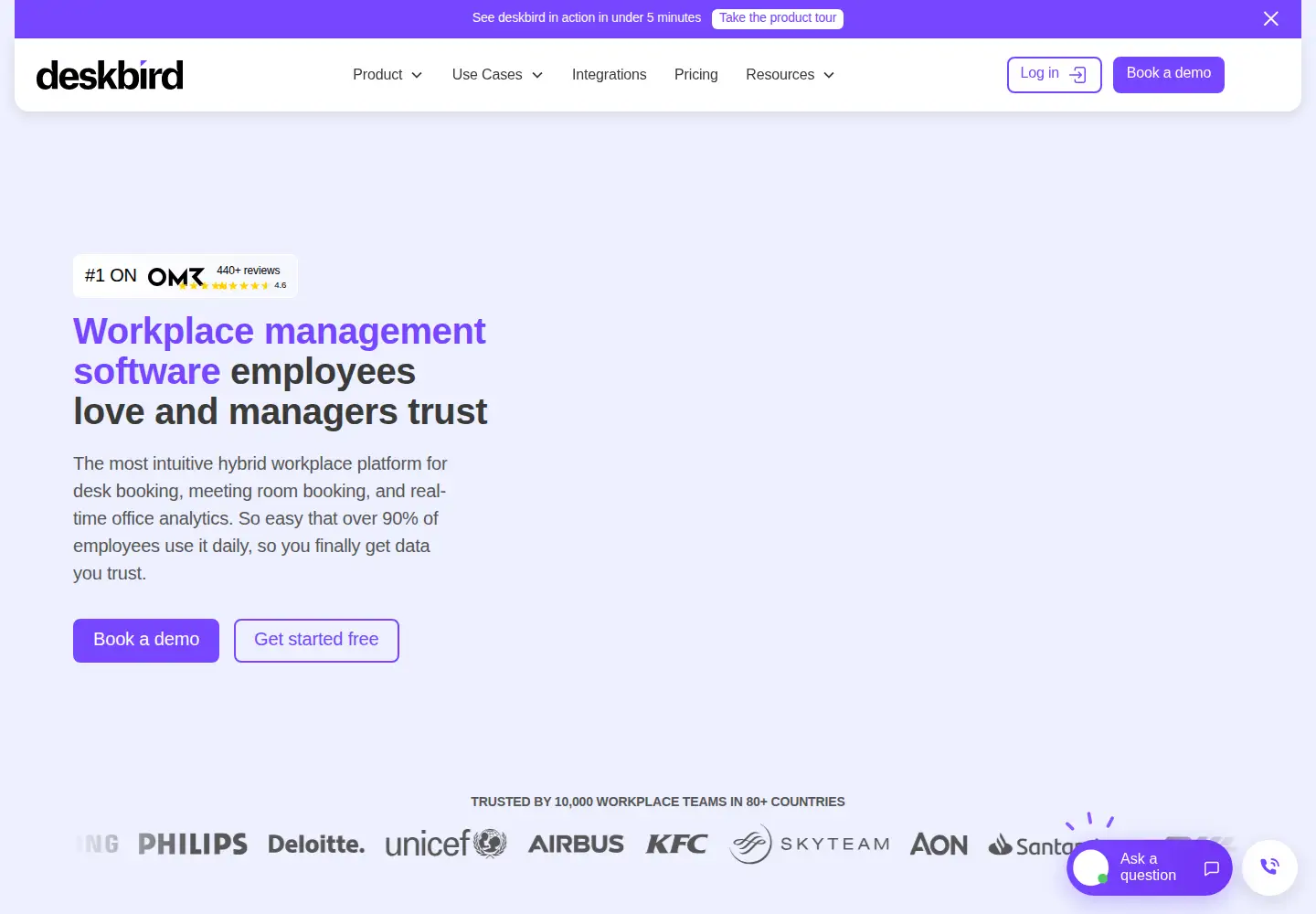 Captured homepage of deskbird.com in the current scan