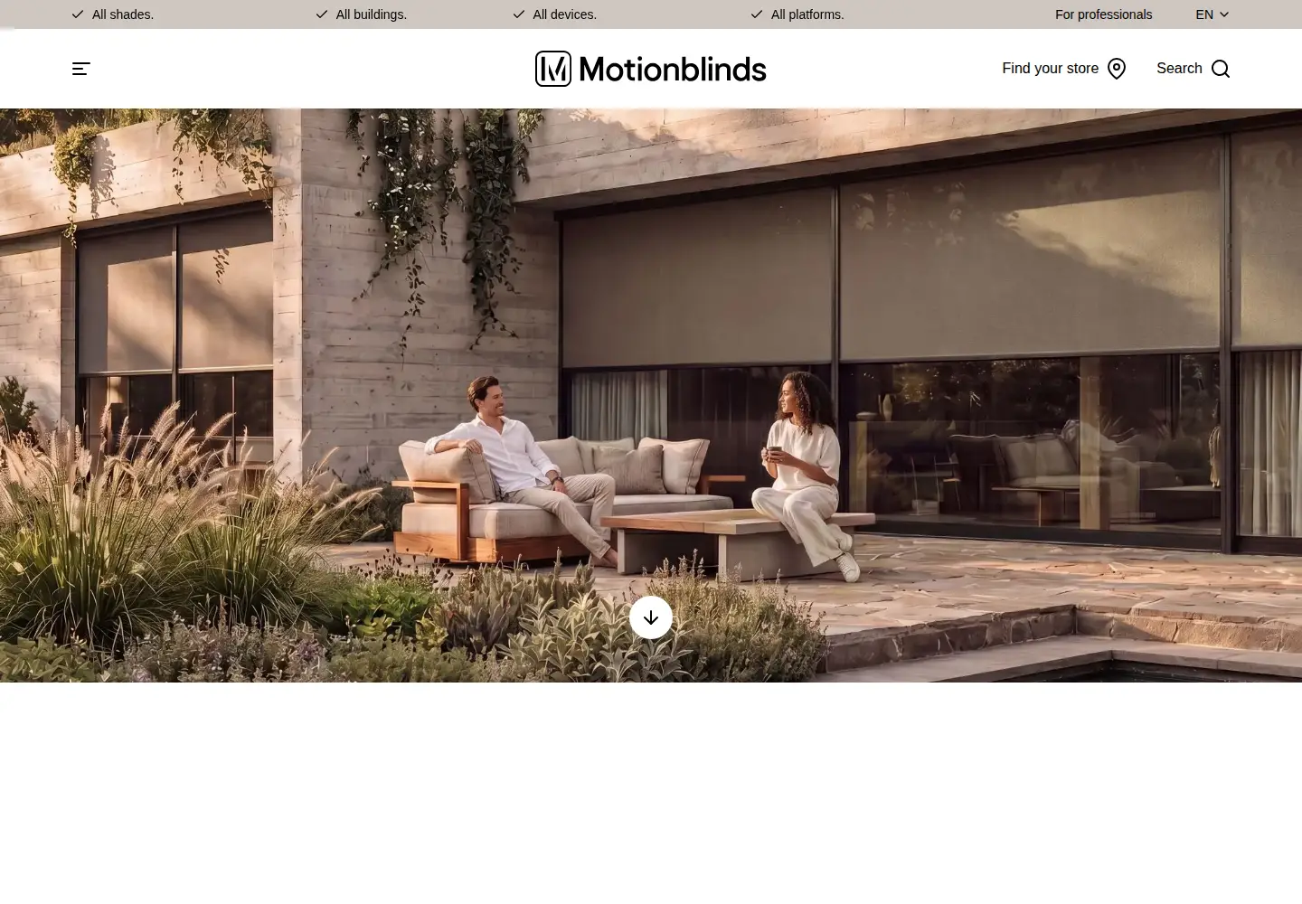 Captured homepage of motionblinds.com in the current scan