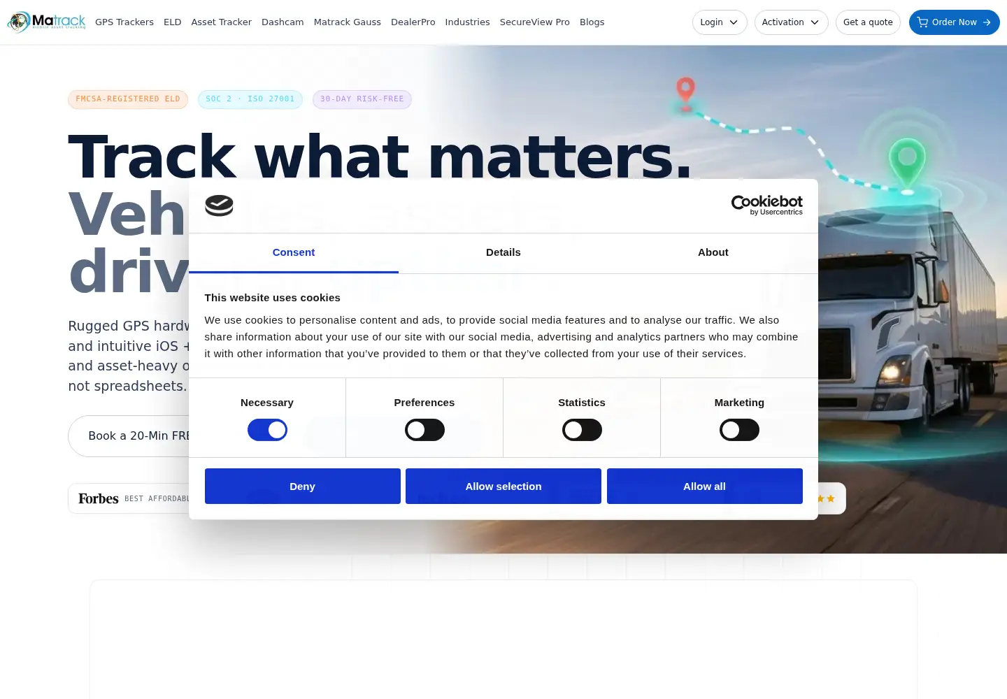 Captured homepage of matrackinc.com in the current scan