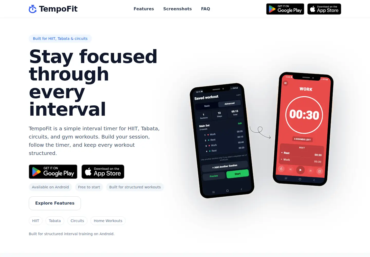 Screenshot of tempofit.app