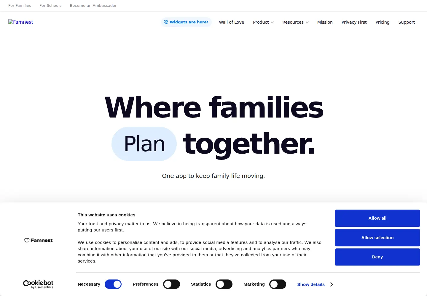 Screenshot of getfamnest.com