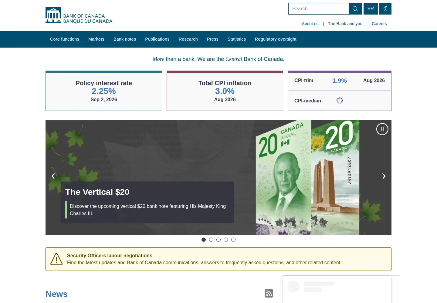 Screenshot of bankofcanada.ca