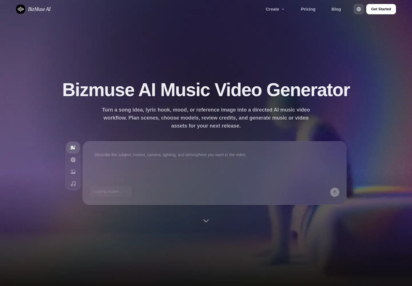 Captured homepage of bizmuse.ai in the current scan
