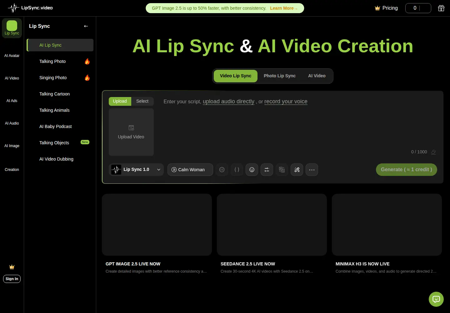Screenshot of lipsync.video