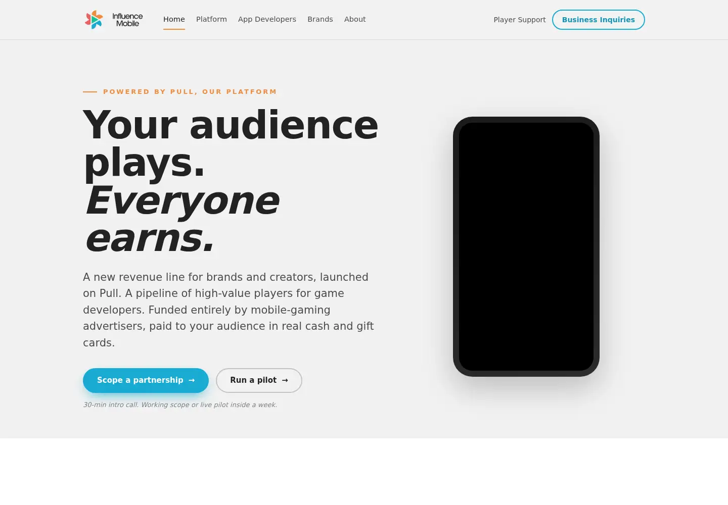 Captured homepage of influencemobile.com in the current scan