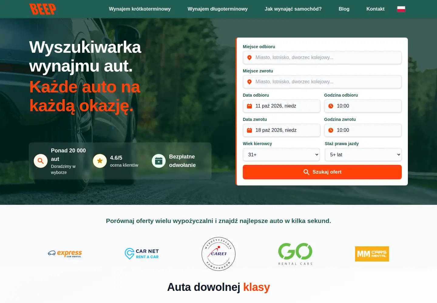 Captured homepage of beep.rent in the current scan
