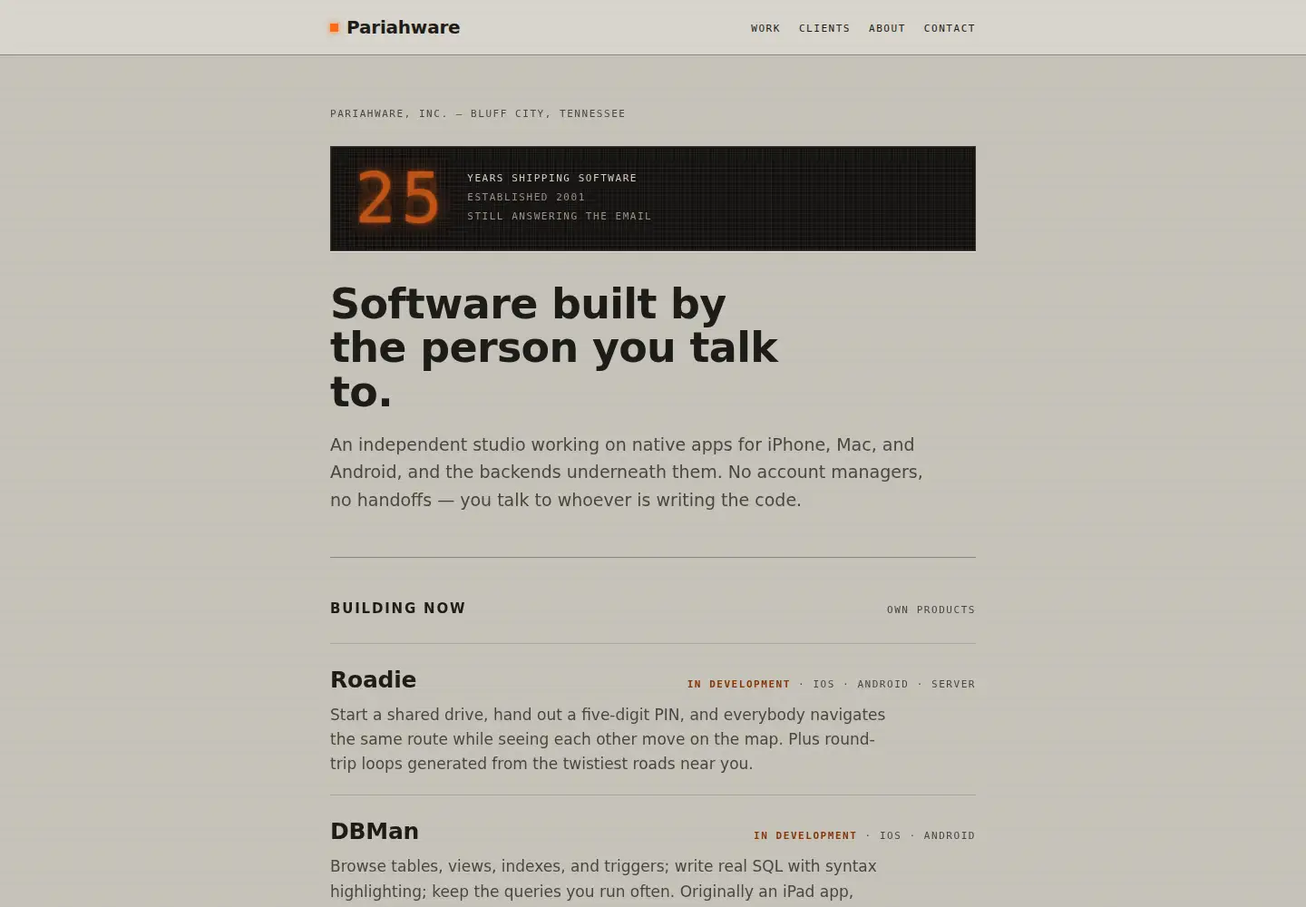 Captured homepage of pariahware.com in the current scan