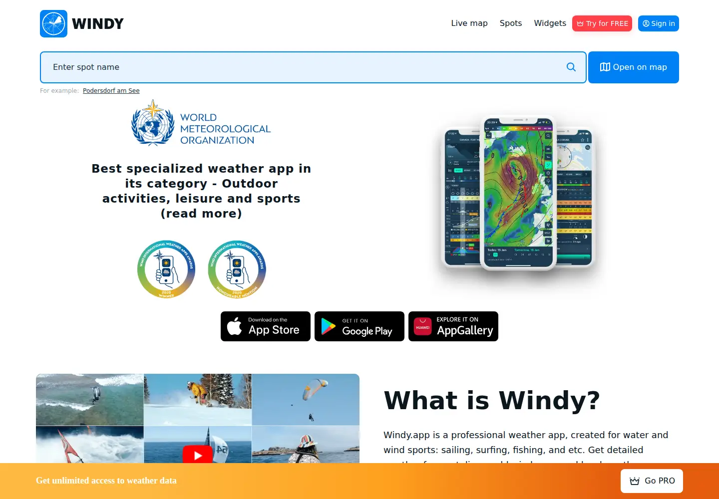 Captured homepage of windyapp.co in the current scan