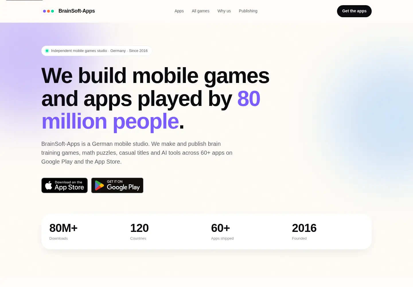 Captured homepage of brainsoft-apps.com in the current scan
