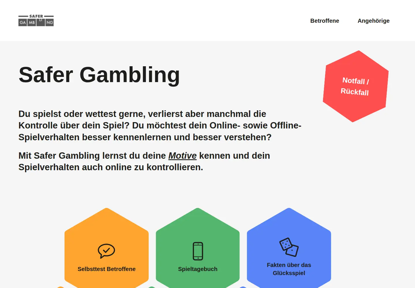 Captured homepage of safer-gambling.ch in the current scan