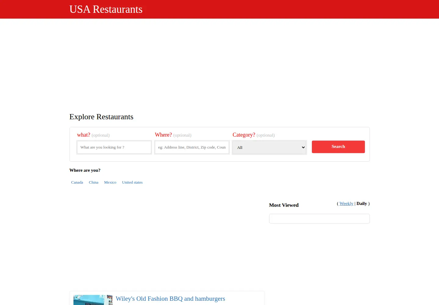 Screenshot of usarestaurants.info