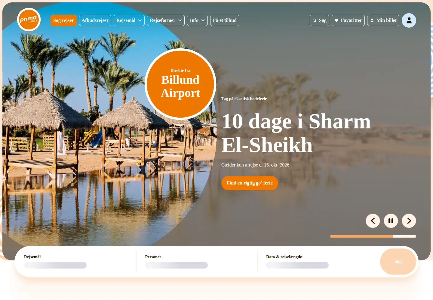 Screenshot of primotours.dk