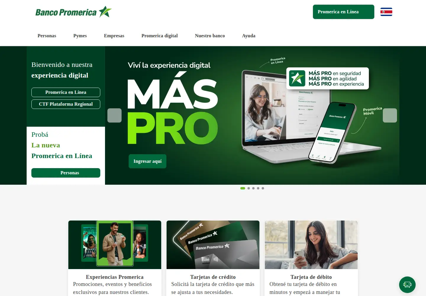 Captured homepage of promerica.fi.cr in the current scan